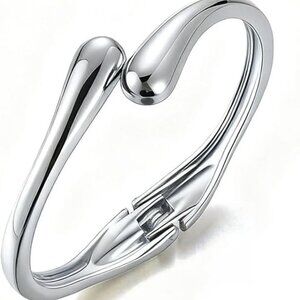 Silver Bangle Bracelets for Women and Teens Adjustable Chunky Twist Cuff
